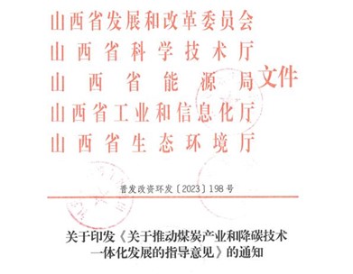 山西:《關于推動煤炭產業(yè)和降碳技術一體化發(fā)展的指導意見》